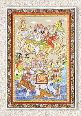 Gajendra Moksha Traditional Indian Painting of Divine Rescue and Liberation