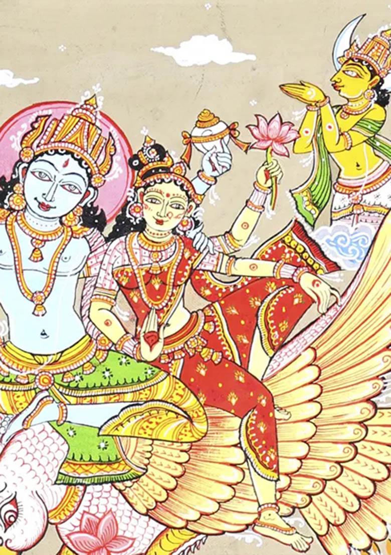 Gajendra Moksha Traditional Indian Painting of Divine Rescue and Liberation