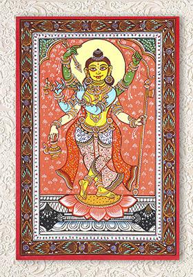 Lord Krishna in Composite Form with Rama and Parashurama Traditional Indian Painting of Divine Unity