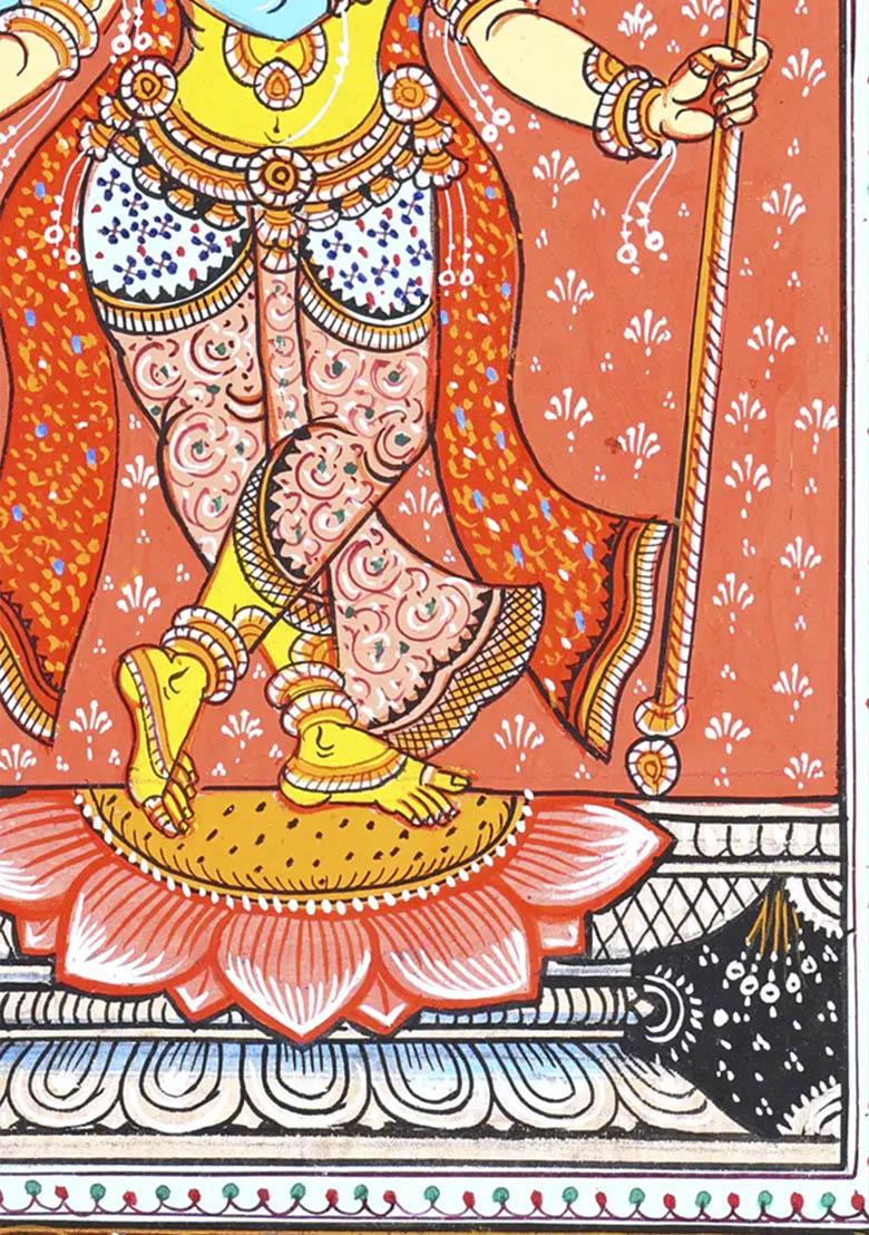 Lord Krishna in Composite Form with Rama and Parashurama Traditional Indian Painting of Divine Unity