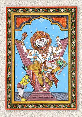 Lord Narasimha Killing Hiranyakashipu Traditional Indian Painting of Divine Justice
