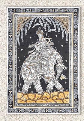 Lord Krishna on Nari Kunjar Traditional Indian Painting of Divine Symbolism