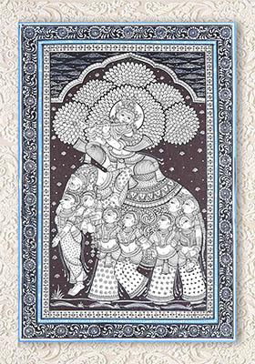 Lord Krishna on Pashu Kunjar Traditional Indian Painting of Divine Harmony