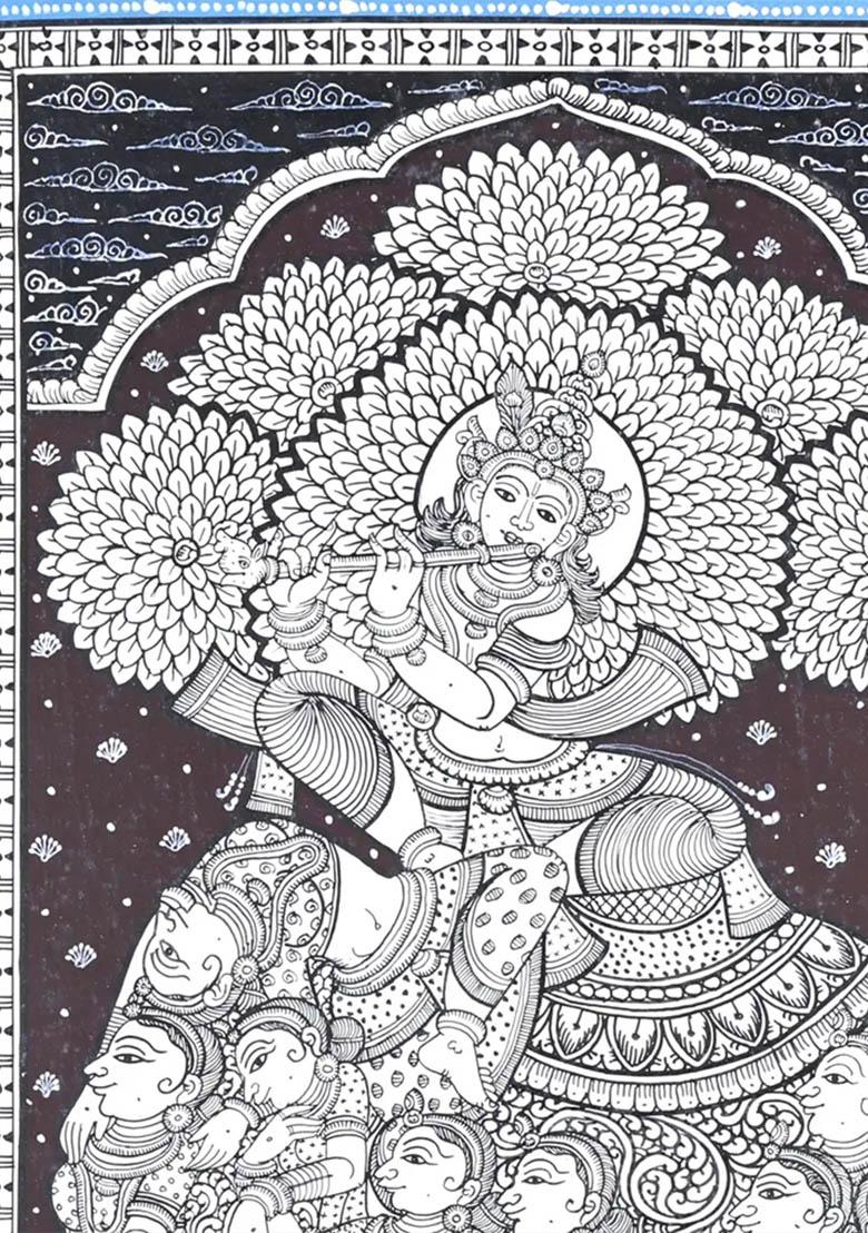 Lord Krishna on Pashu Kunjar Traditional Indian Painting of Divine Harmony