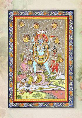 Goddess Kali Standing on Lord Shiva Traditional Indian Painting of Divine Power and Transformation