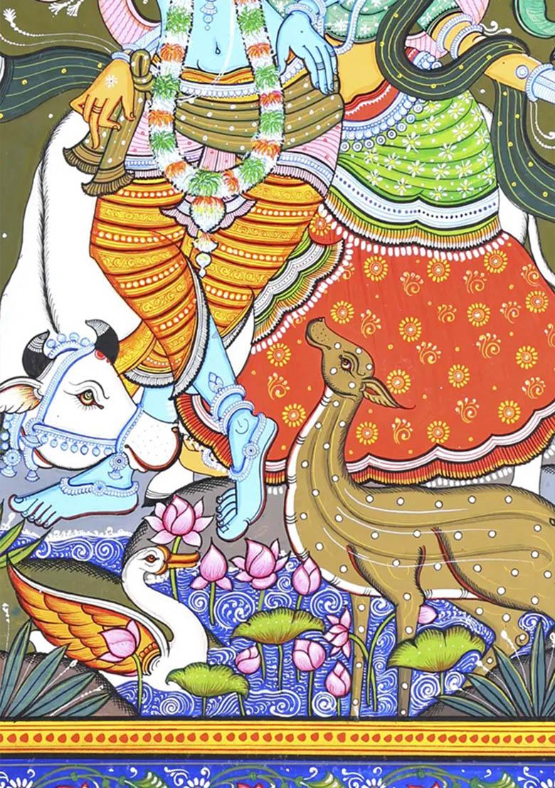 Fluting Radha Krishna Traditional Indian Painting of Divine Love and Harmony