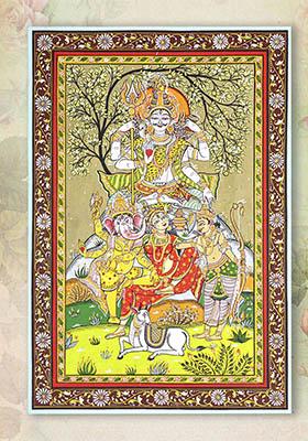Shiva Parivar Divine Patachitra Painting of Lord Shiva’s Family