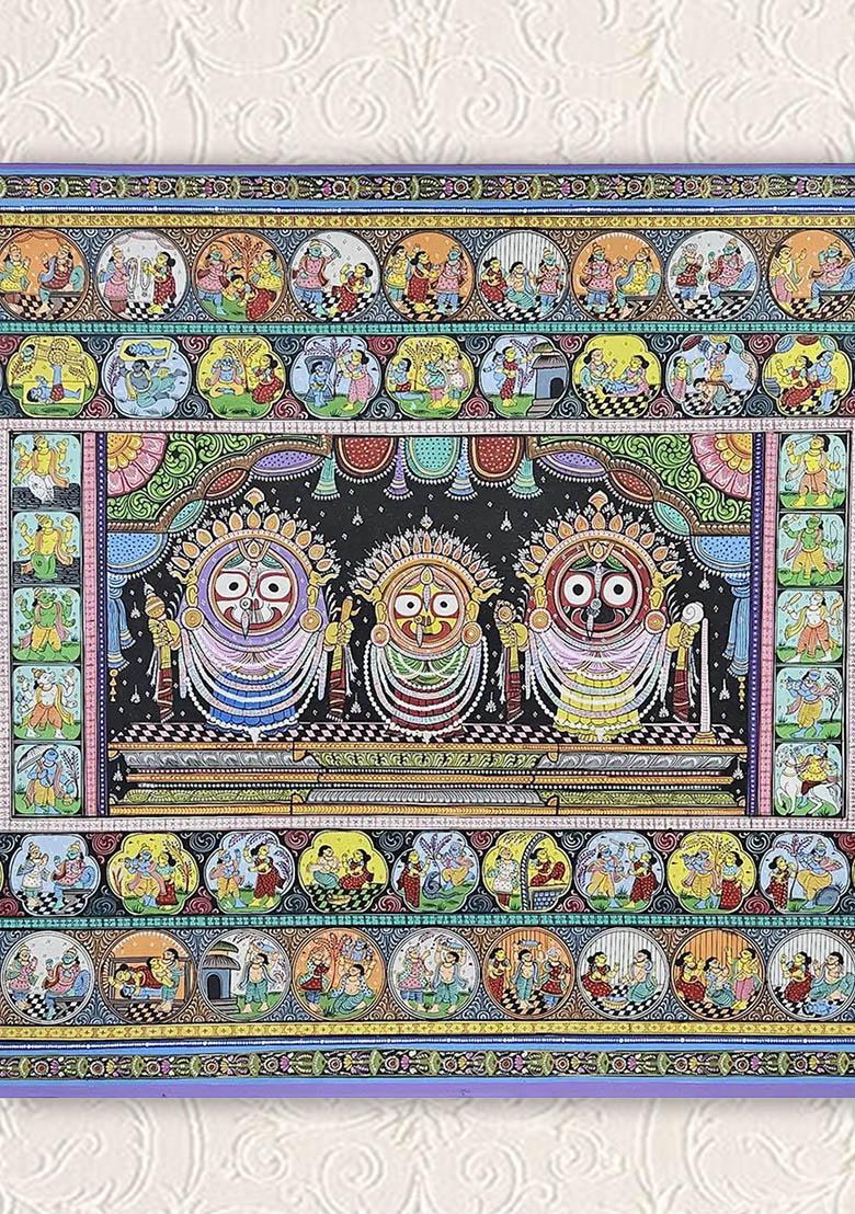 Lord Jagannath Darshan Sacred Patachitra Painting of Jagannath Balabhadra and Subhadra