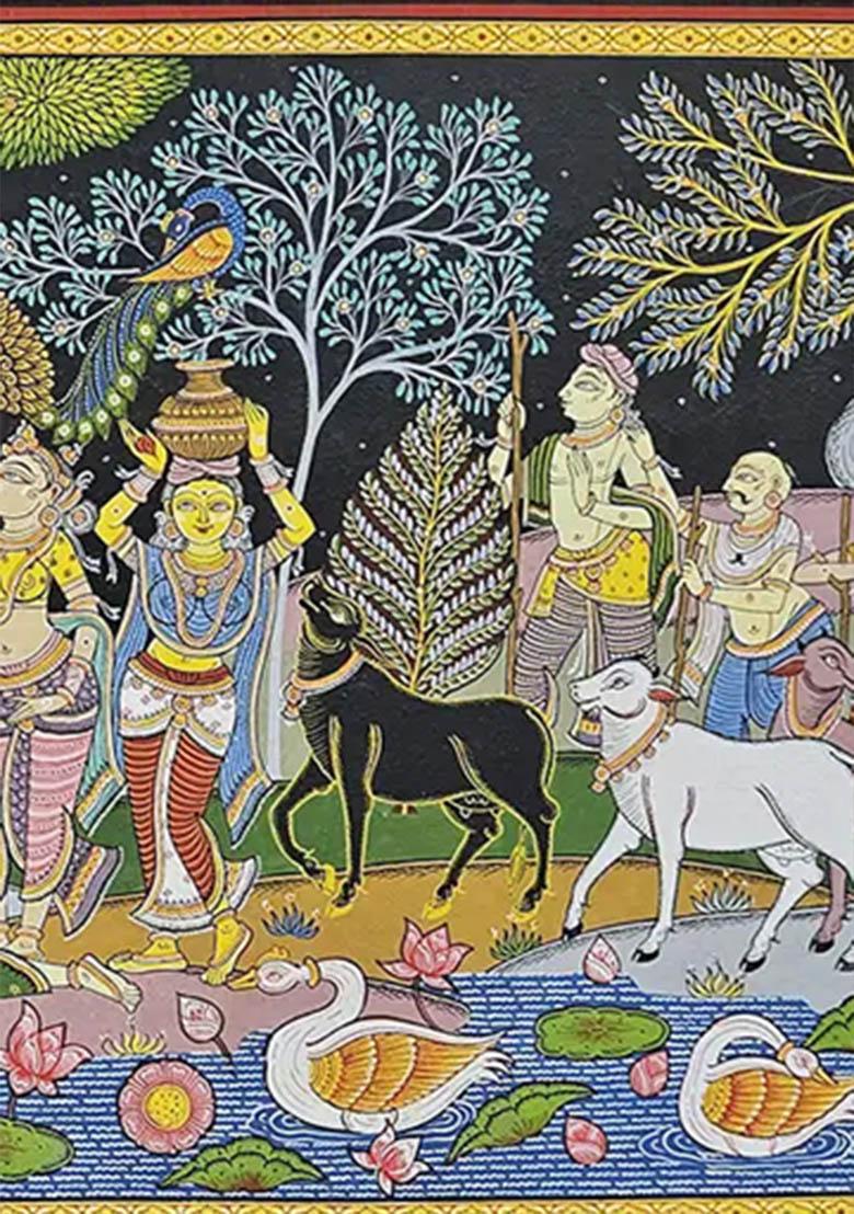 Krishna Rasleela with Radha and Gopis Patachitra Painting