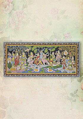 Radha and Krishna with Gopis in Vrindavan Patachitra Painting