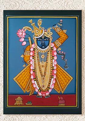 Majestic Standing Shrinathji Exquisite Pichwai Art Celebrates Traditional Indian Culture
