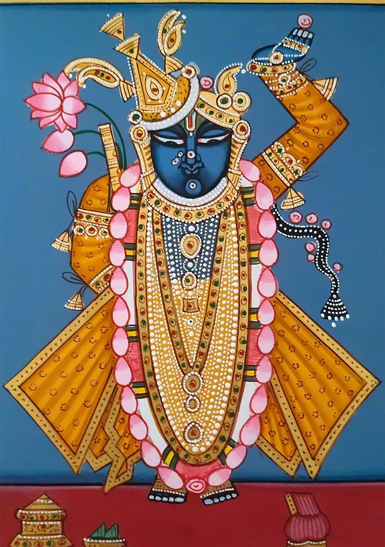 Majestic Standing Shrinathji Exquisite Pichwai Art Celebrates Traditional Indian Culture