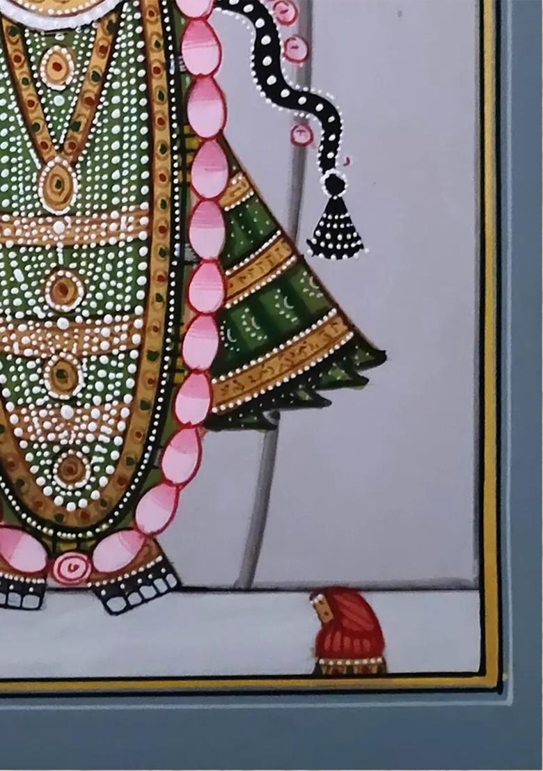 Divine Shrinathji Adorned in Garlands and Ornaments Pichwai Art Masterpiece