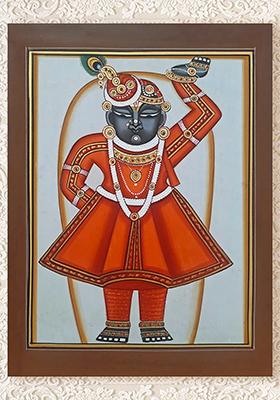 Vibrant Majesty of Lord Shrinathji A Pichwai Painting in Orange