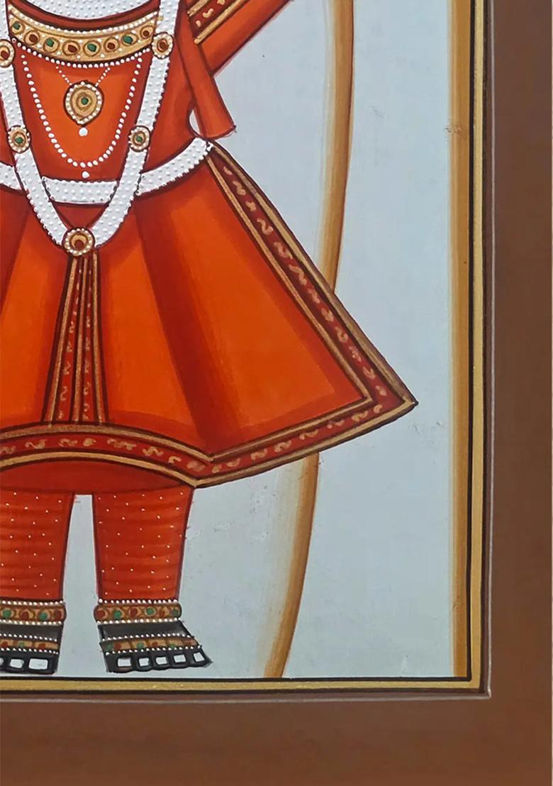 Vibrant Majesty of Lord Shrinathji A Pichwai Painting in Orange
