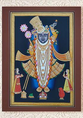 Divine Ensemble Lord Shrinathji and Gopis in Majestic Pichwai Artwork