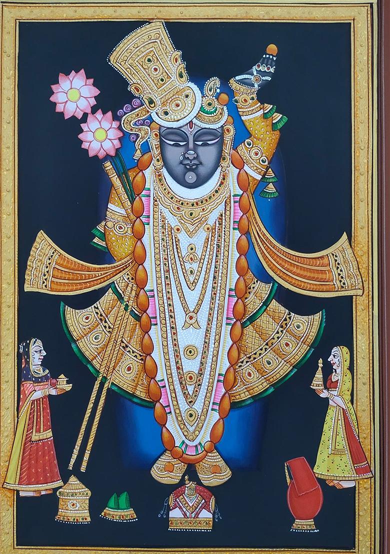 Divine Ensemble Lord Shrinathji and Gopis in Majestic Pichwai Artwork