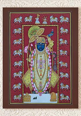 Shrinathji Surrounded by Cows Pichwai Painting