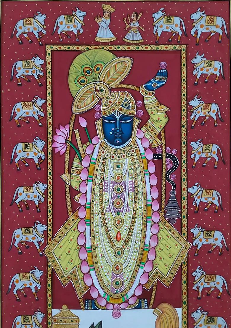 Shrinathji Surrounded by Cows Pichwai Painting