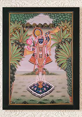 Lord Shrinathji by the Lake Pichwai Painting