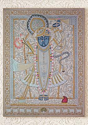 Shrinathji Holding Lotus Pichwai Painting