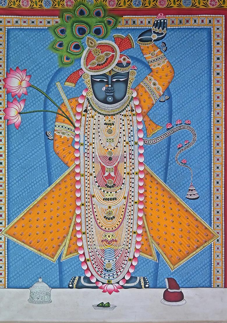 Attractive Shrinathji with Yellow Dress Pichwai Painting