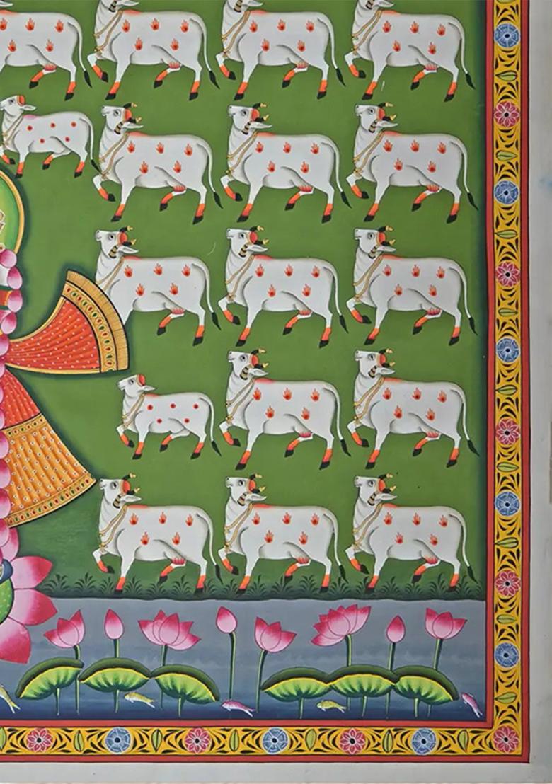 Cow Lover Shrinathji Playing Flute Pichwai Painting
