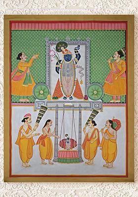 Devotees Swinging Shrinathji Pichwai Painting