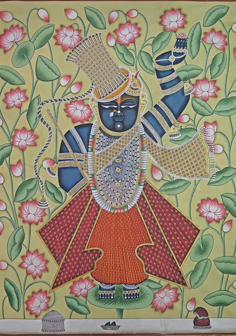 Standing Shrinathji with Kamal Talai Pichwai Painting