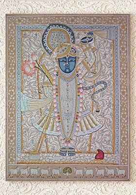 Shrinathji With Hold Lotus Pichwai Painting
