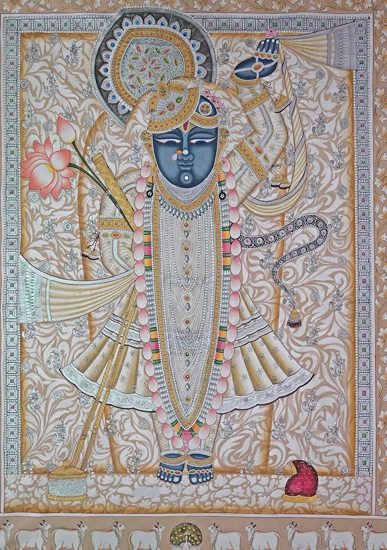 Shrinathji With Hold Lotus Pichwai Painting