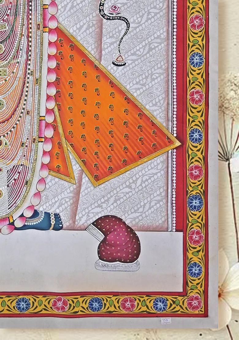 Shrinathji with Flute and Lotus Pichwai Painting