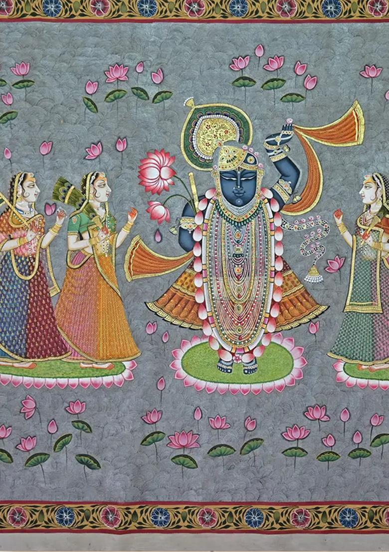 Shrinathji with Gopis in Kamal Talai Pichwai Painting