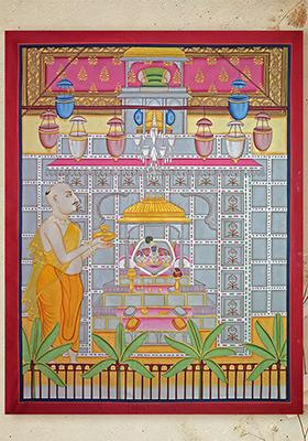 Shrinathji Aarti with Saint Divine Pichwai Painting