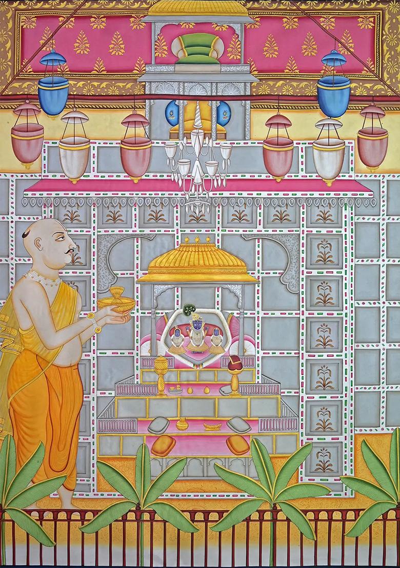 Shrinathji Aarti with Saint Divine Pichwai Painting