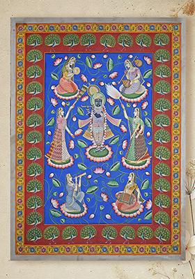 Shrinathji with Gopis Sangeet Traditional Pichwai Painting