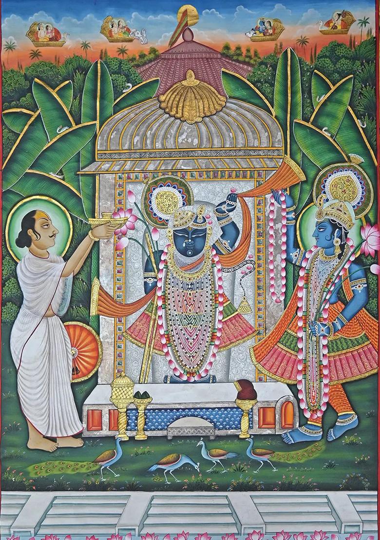 Shrinathji with Mahaprabhu Ji Traditional Pichwai Painting