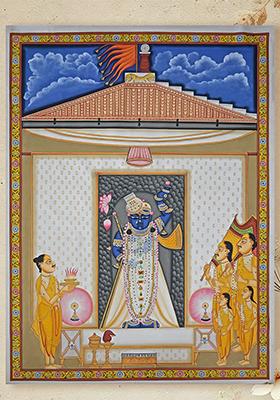 Shrinathji Aarti with Saints Devotional Pichwai Painting