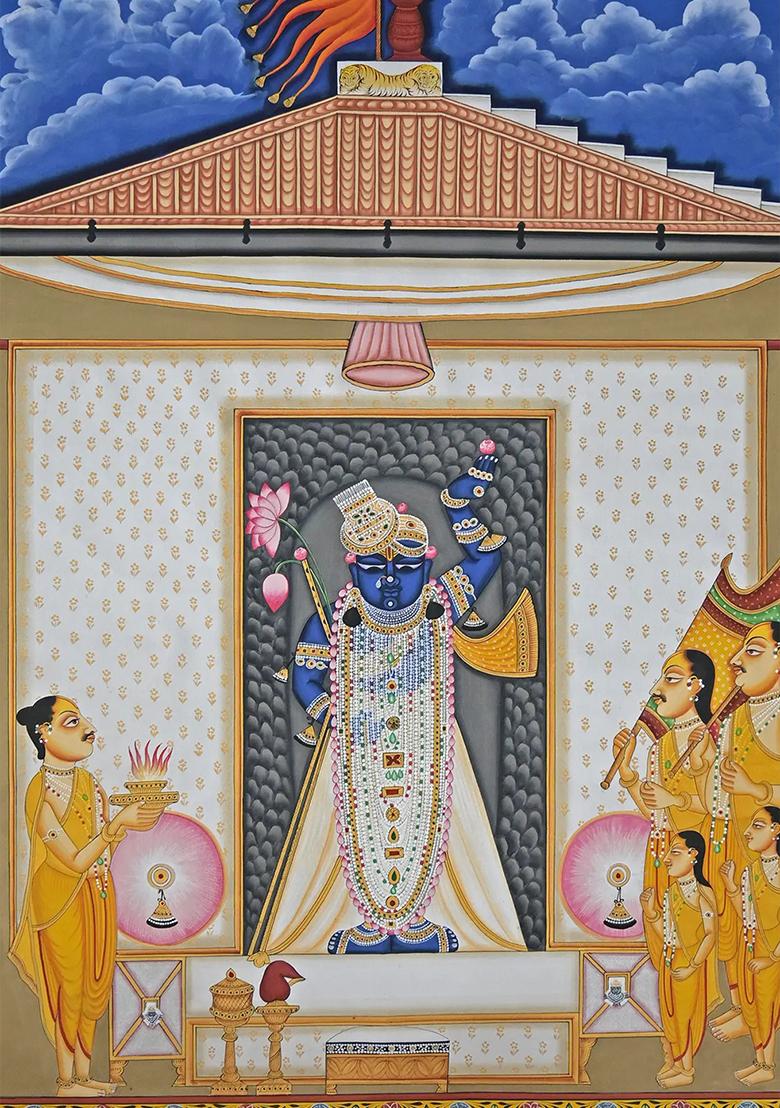 Shrinathji Aarti with Saints Devotional Pichwai Painting