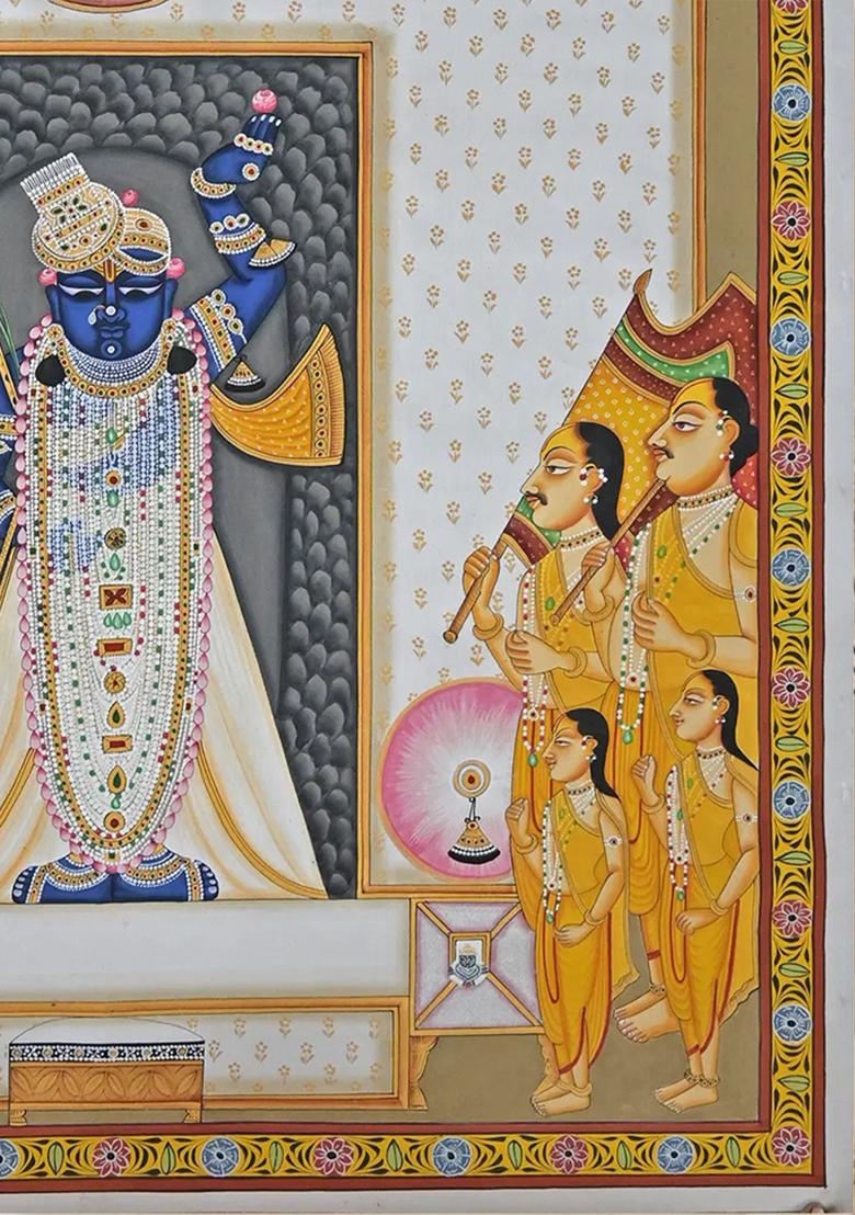 Shrinathji Aarti with Saints Devotional Pichwai Painting