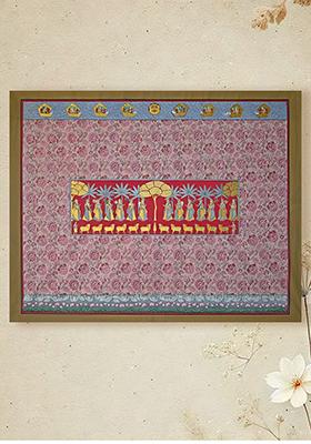 Khejri Pujan with Floral Background Traditional Indian Ritual Art