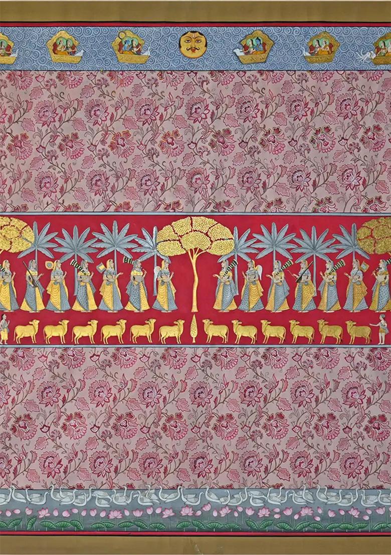 Khejri Pujan with Floral Background Traditional Indian Ritual Art