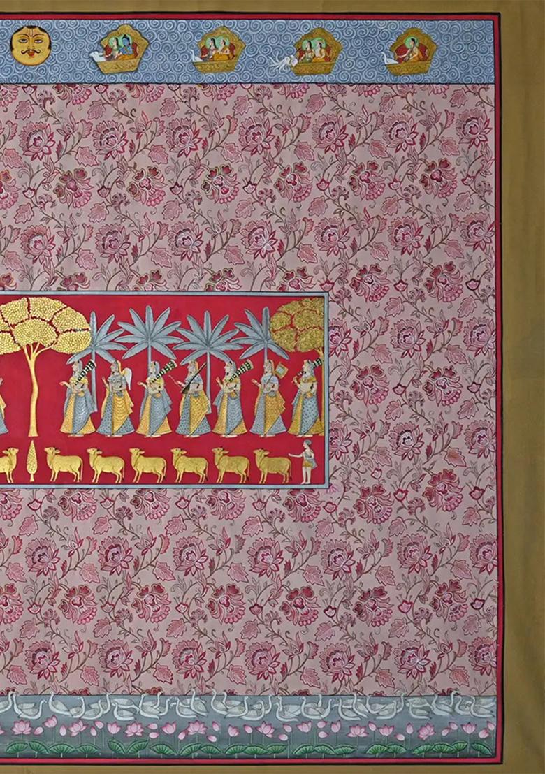 Khejri Pujan with Floral Background Traditional Indian Ritual Art