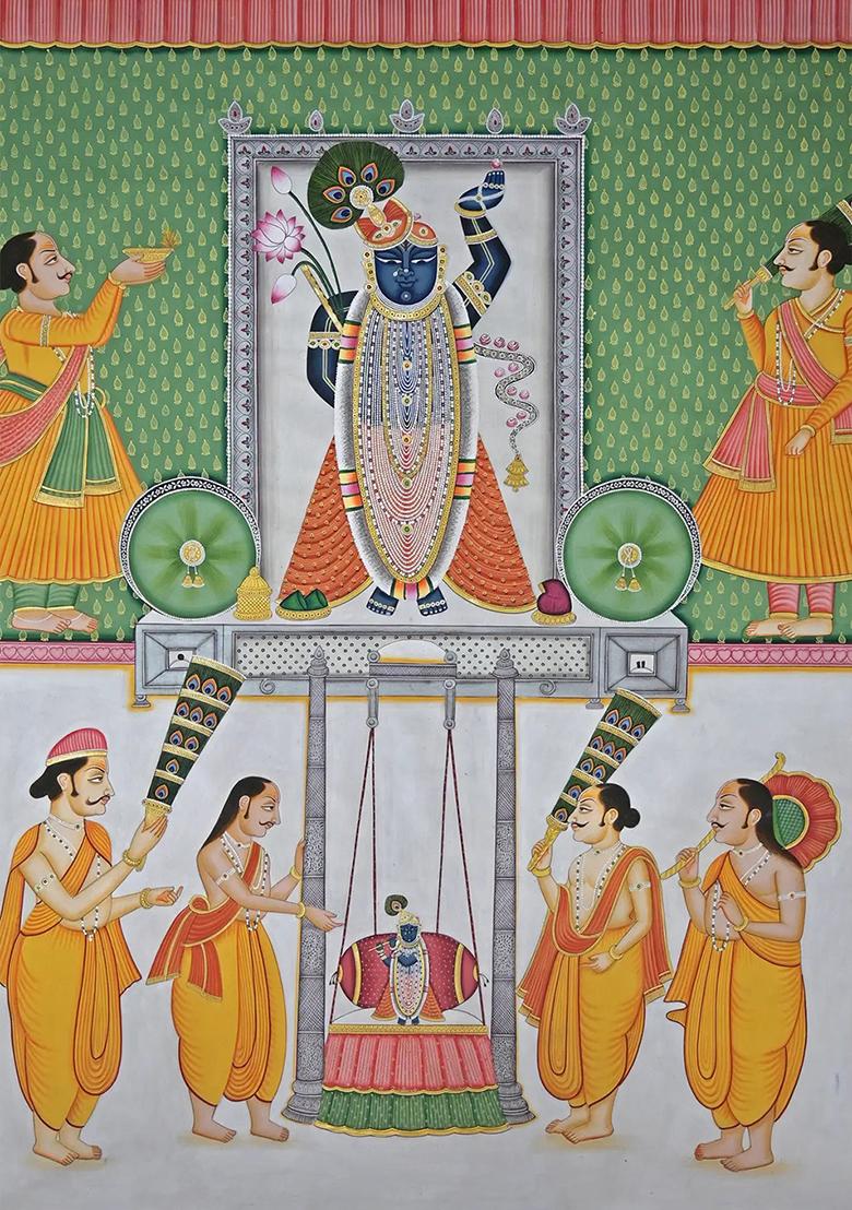 Devotees Swinging Shrinathji Traditional Pichwai Painting