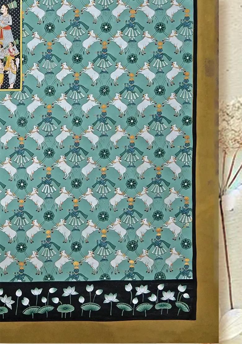 Divine View of Shrinathji Worshipping Traditional Pichwai Painting