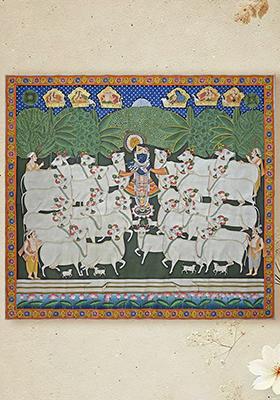 Shrinathji as Gwale Divine Pichwai Painting of Lord Krishna as a Cowherd