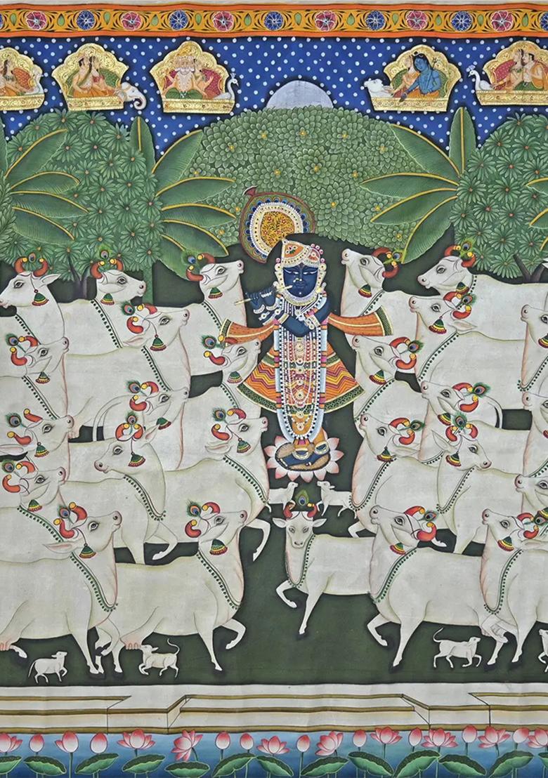 Shrinathji as Gwale Divine Pichwai Painting of Lord Krishna as a Cowherd