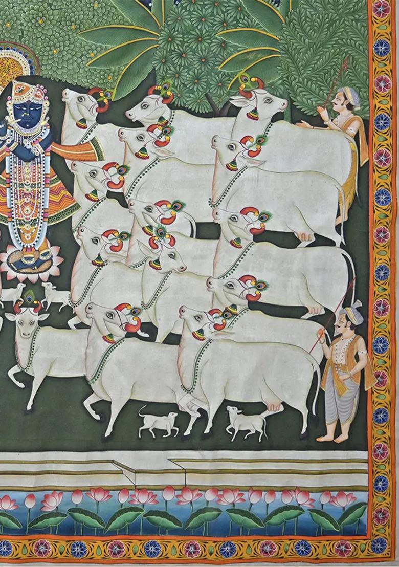 Shrinathji as Gwale Divine Pichwai Painting of Lord Krishna as a Cowherd