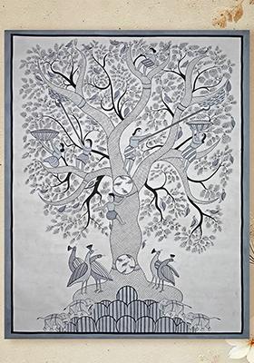 Tree of Life in Gond Style Traditional Tribal Art