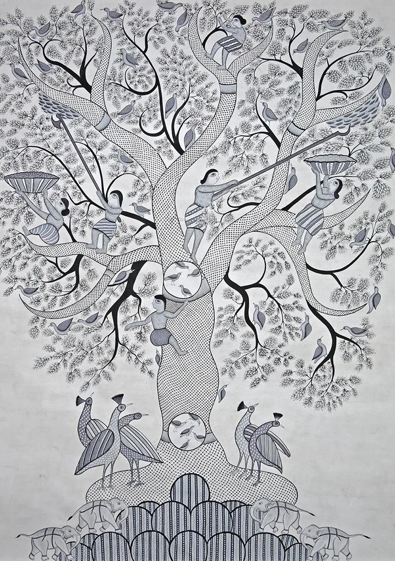 Tree of Life in Gond Style Traditional Tribal Art